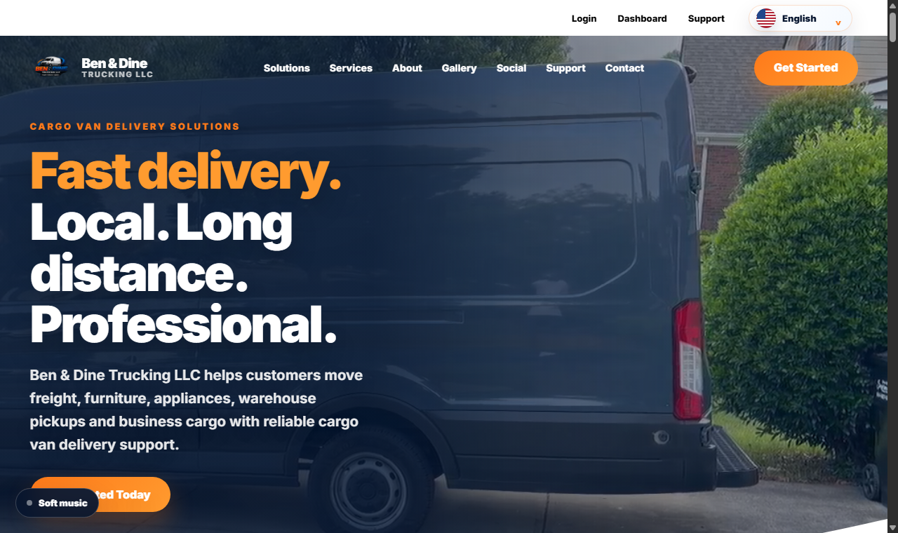 Bendine Trucking live website homepage